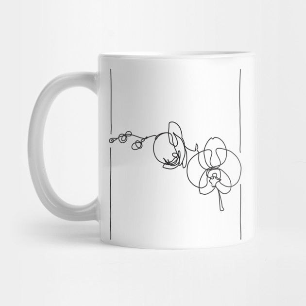 Orchid Flowers Line Drawing - Black